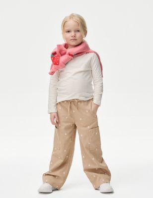M&S Girls Straight Leg Floral Cargo Trouser (2-8 Years) - 2-3 Y - Camel, Camel,Pink