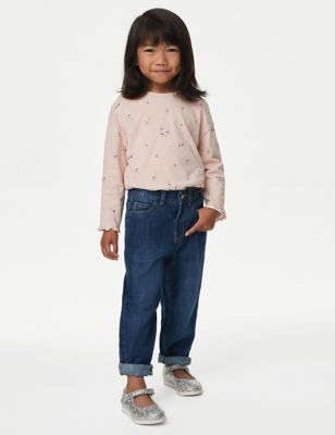 M&S Girls Denim Mom Fit Elasticated Waist Jeans (2-8 Years) - 2-3 Y - Dark Denim, Dark Denim,Denim,L