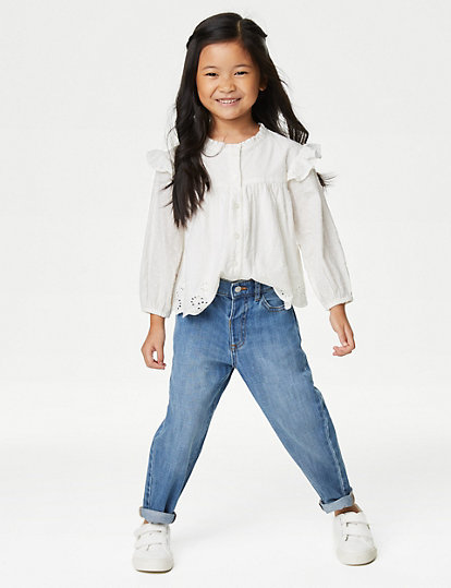 m&s collection mom denim elasticated waist jeans (2-8 yrs) - 3-4 y, denim