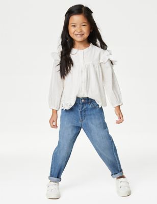 M&S Girls Denim Mom Fit Elasticated Waist Jeans (2-8 Years) - 2-3 Y, Denim,Light Denim,Dark Denim