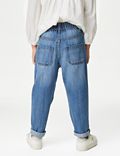 Denim mom-jeans met elastische tailleband (2-8 jaar)