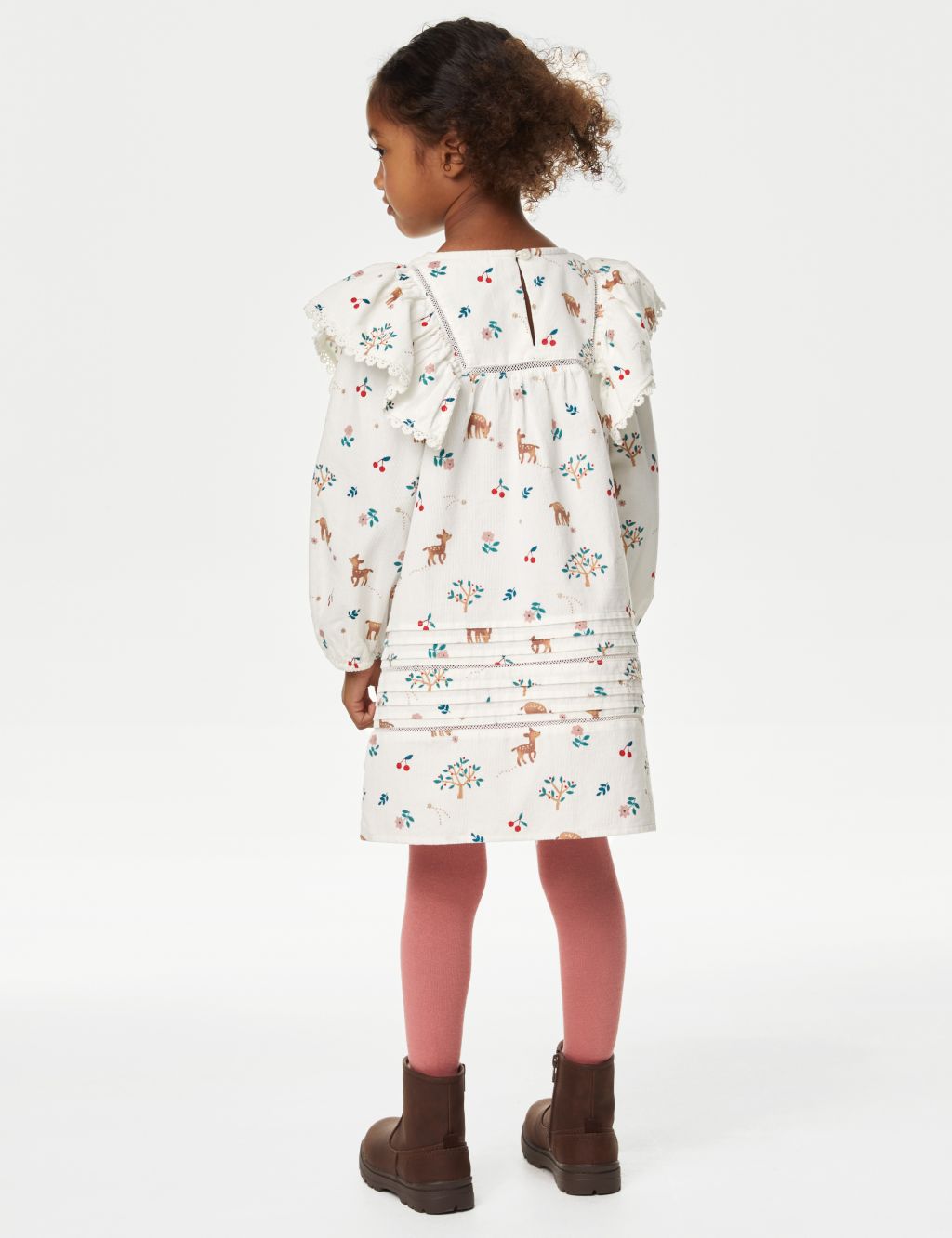 Cotton Rich Deer Print Dress with Tights (2-8 Yrs) image 4