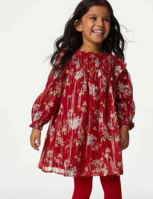 Cotton Rich Floral Dress & Tights Outfit (2-8 Yrs)