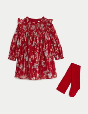 2pc Floral Dress with Tights (2-8 Yrs)