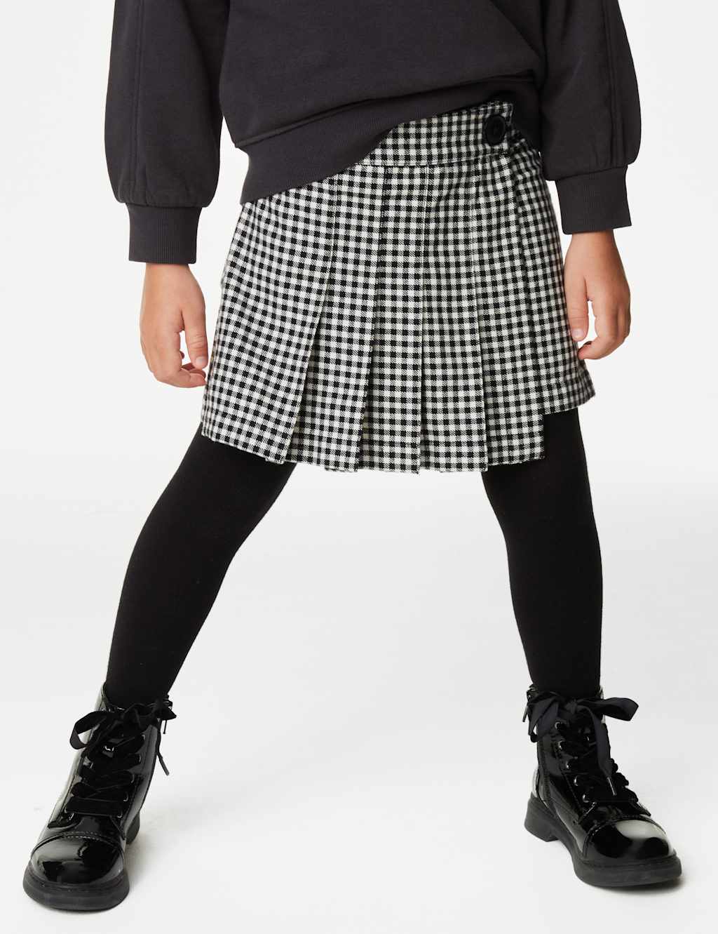 Cotton Rich Gingham Skirt with Tights (2-8 Yrs) image 4