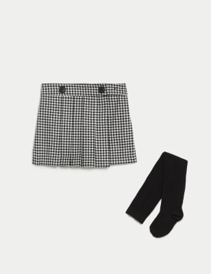 Cotton Rich Gingham Skirt with Tights (2-8 Yrs)