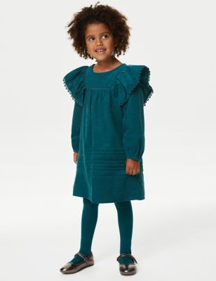 Girls M&S Collection Cotton Rich Dress With Tights (2-8 Yrs) - Green, Green