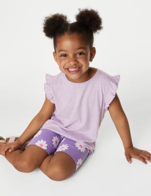 

Girls M&S Collection Cotton Blend Floral Top & Bottom Outfit (2-8 Yrs) - Purple, Purple