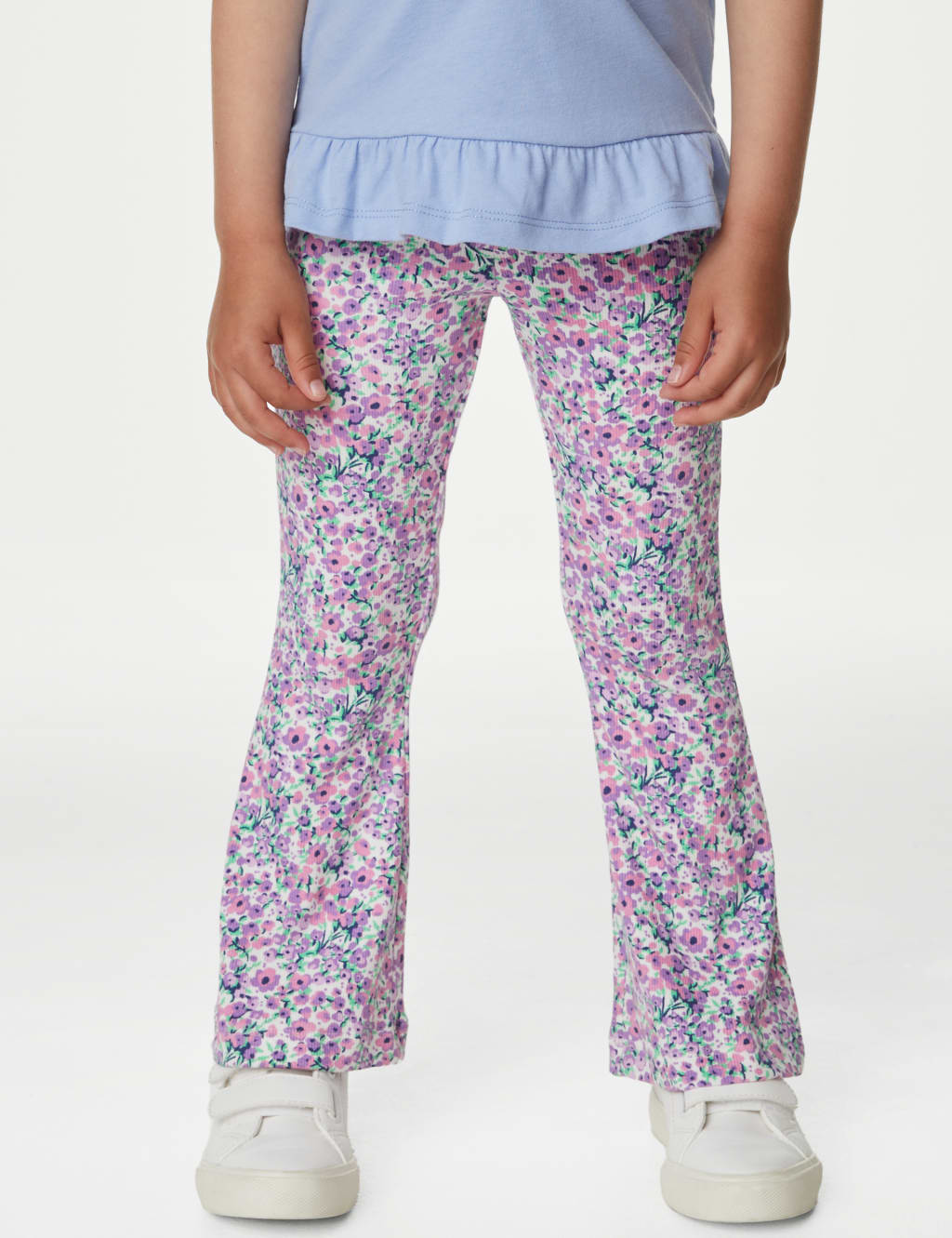 Cotton Rich Floral Ribbed Flared Leggings (2-8 Yrs) image 3