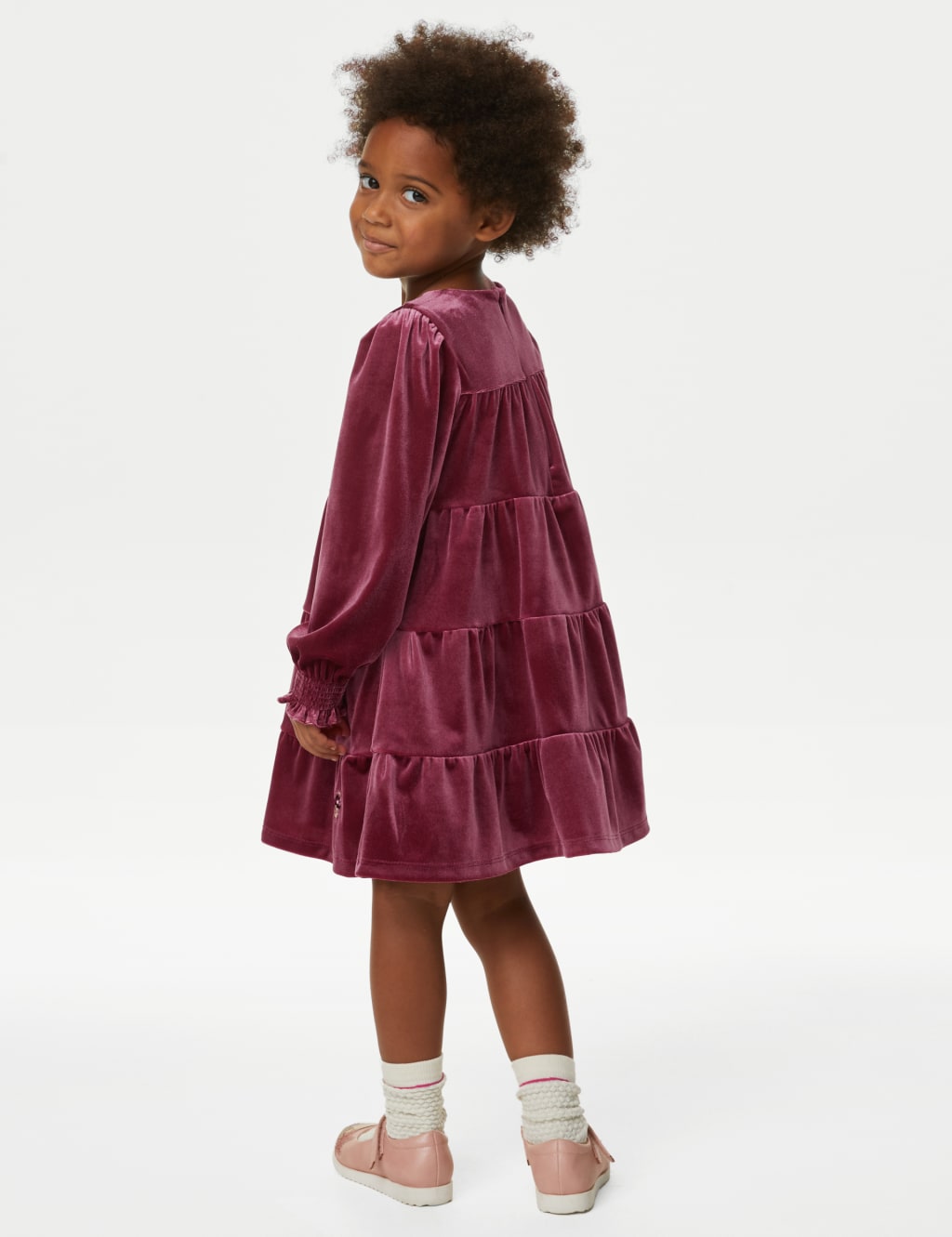 Velvet Floral Embroidered Tiered Dress (2-8 Yrs) image 4
