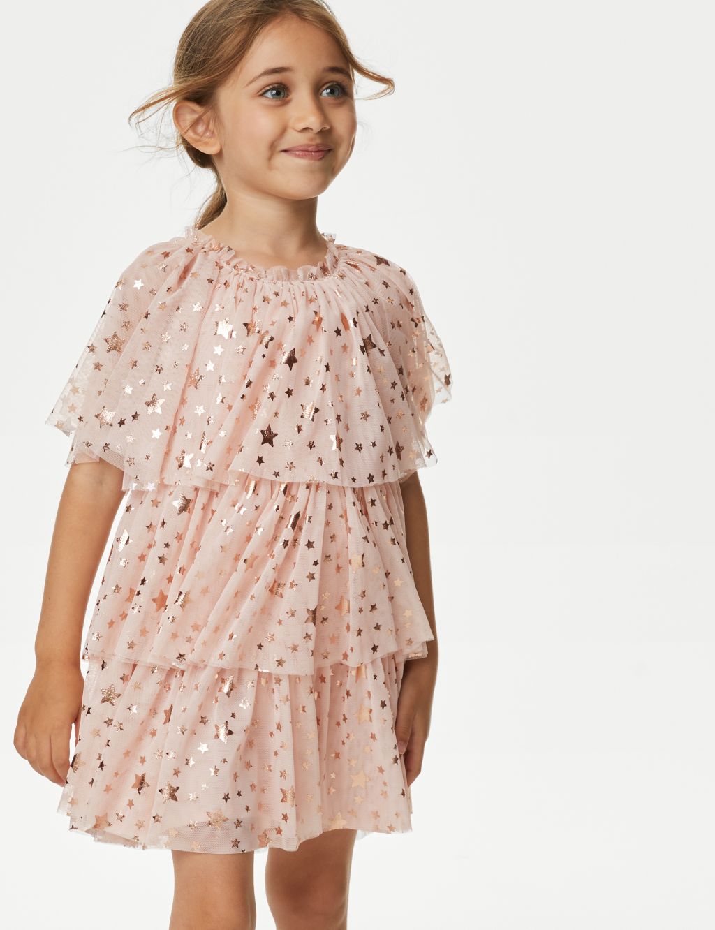 Tulle Star Print Tiered Party Dress (2-8 Yrs) image 1