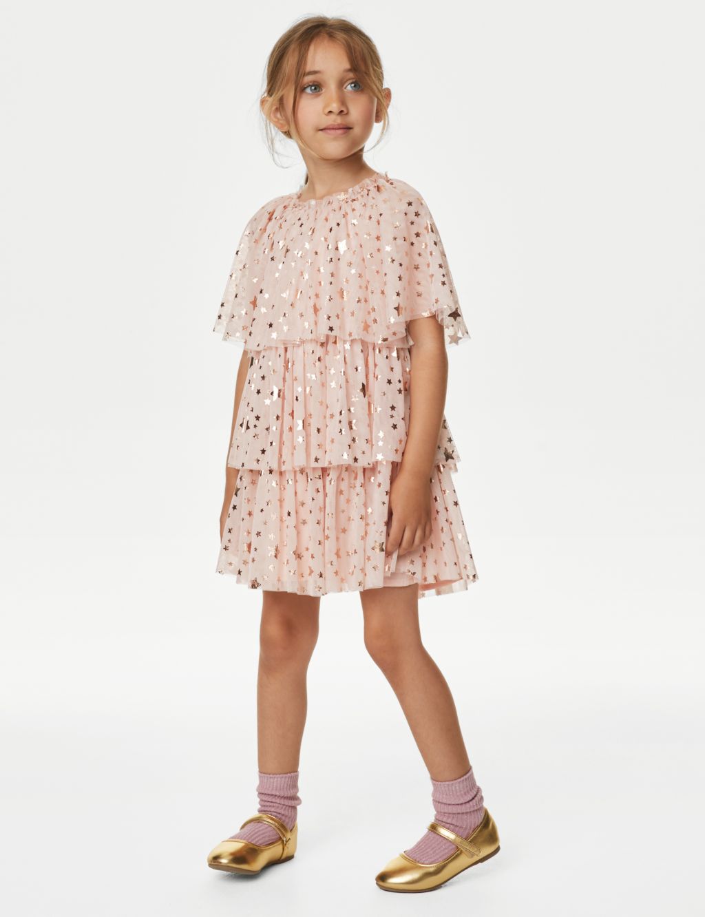 Tulle Star Print Tiered Party Dress (2-8 Yrs) image 3
