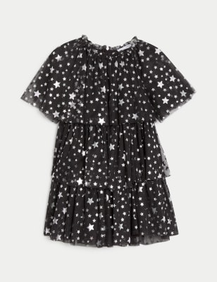 Tulle Star Print Tiered Party Dress (2-8 Yrs)