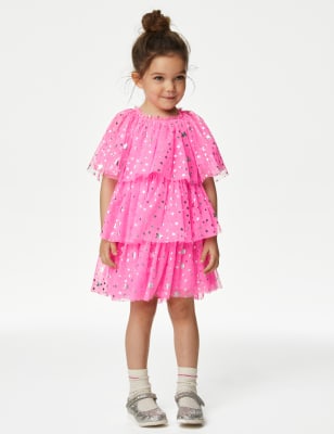 

Girls M&S Collection Tulle Star Print Tiered Party Dress (2-8 Yrs) - Hot Pink, Hot Pink