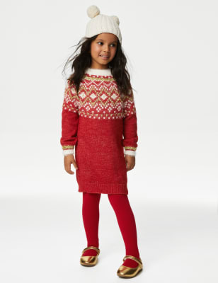 2pc Fair Isle Glitter Dress & Tights Outfit (2-8 Yrs) - DE