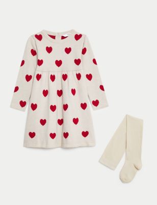 2pc Knitted Heart Dress and Tights (2-8 Yrs)