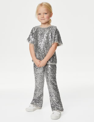 

Girls M&S Collection Sequin Flared Trousers (2-8 Yrs) - Silver, Silver