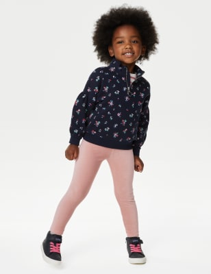 Cotton Rich Ribbed Floral Flared Leggings (2-8 Yrs)