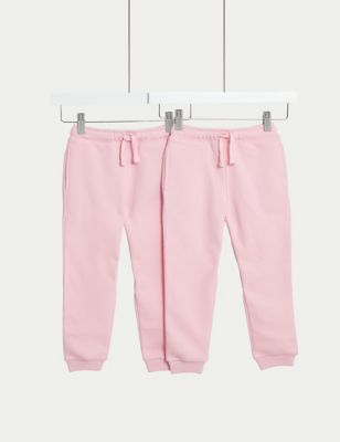 M&S Girl's 2pk Cotton Rich Joggers (2-8 Yrs) - 4-5 Y - Pink, Pink,Navy