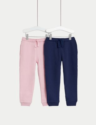 M&S Girl's 2pk Cotton Rich Joggers (2-8 Yrs) - 3-4 Y - Navy Mix, Navy Mix