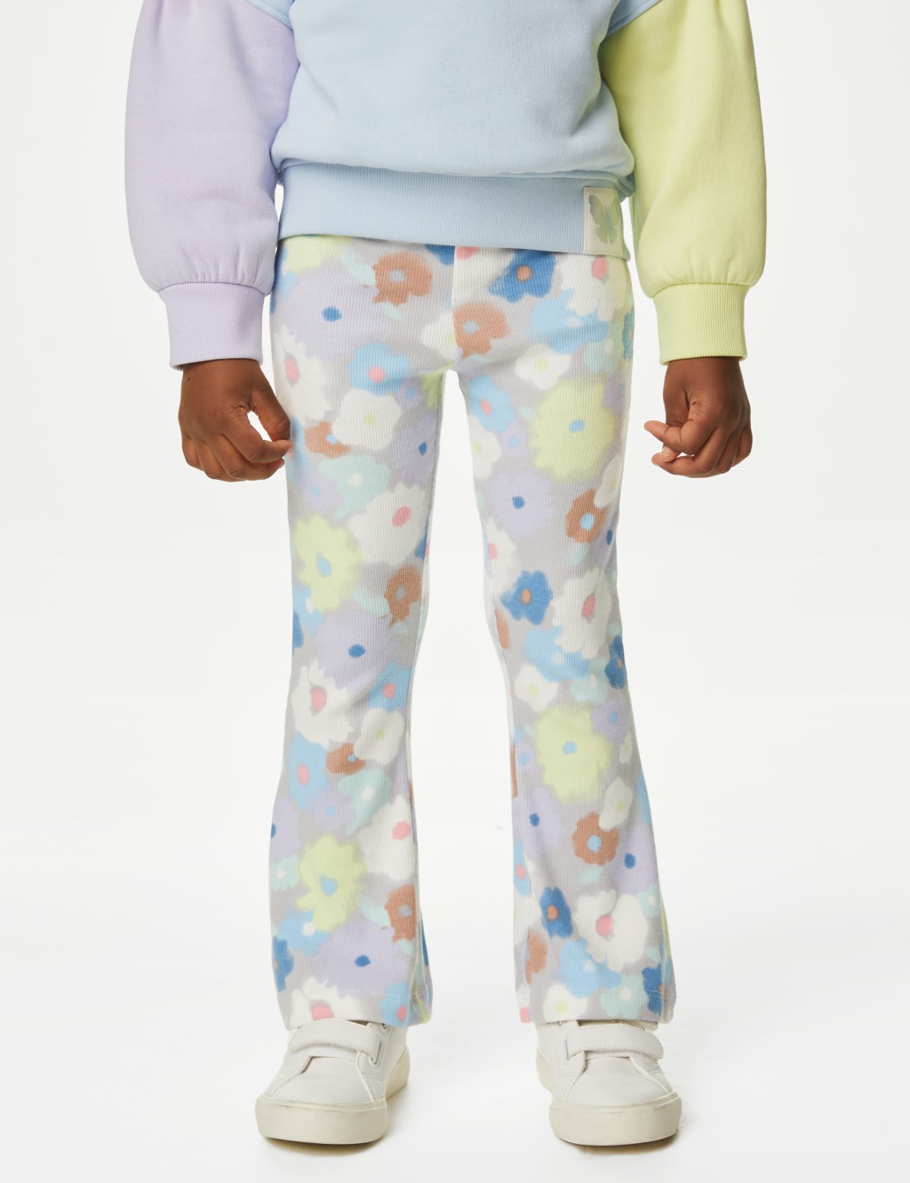 Cotton Rich Ribbed Floral Flared Leggings (2-8 Yrs) image 3
