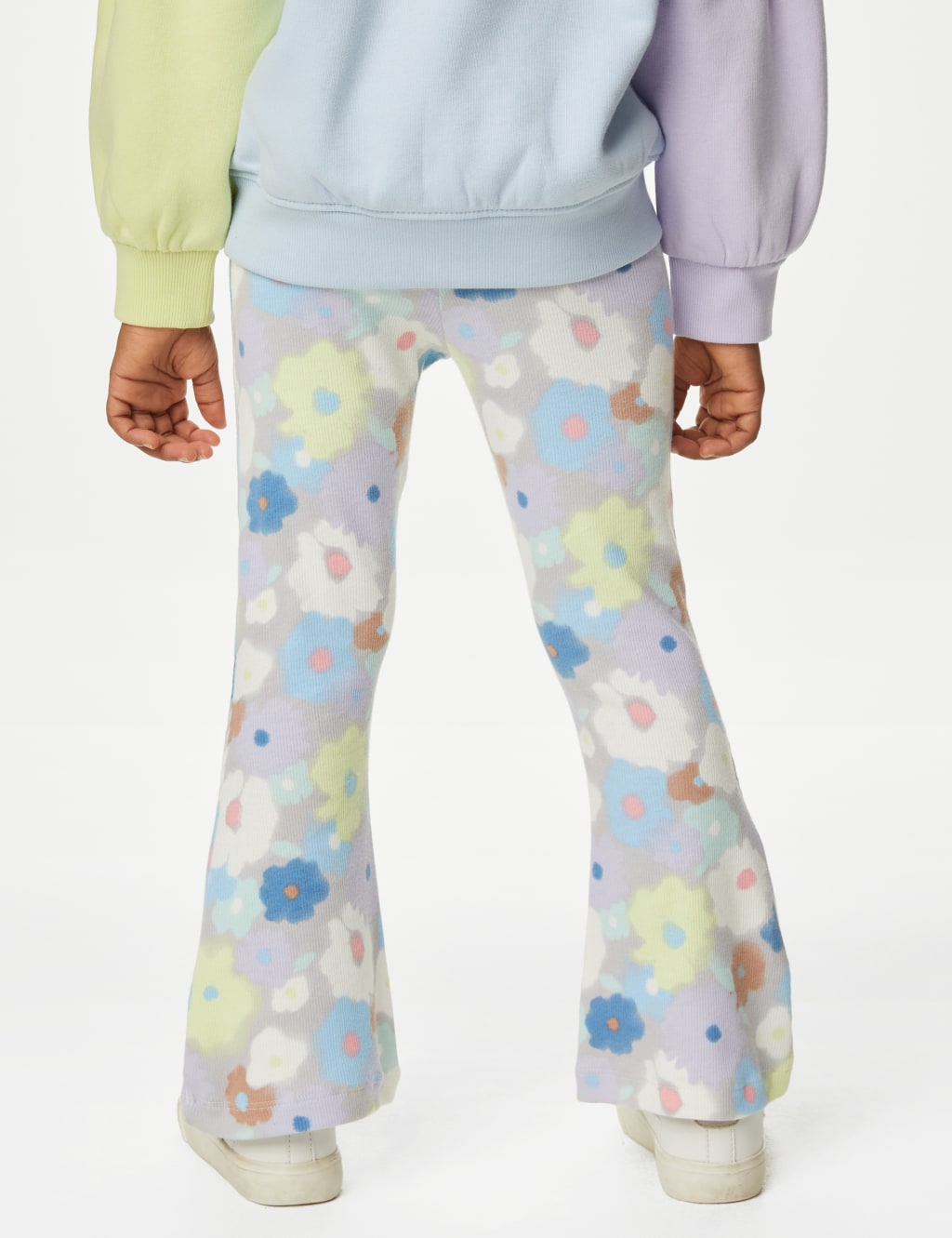 Cotton Rich Ribbed Floral Flared Leggings (2-8 Yrs) image 4