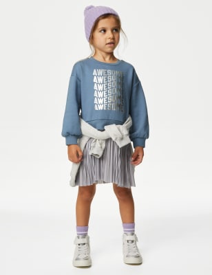 

Girls M&S Collection Cotton Rich Awesome Slogan Sweatshirt Dress (2-8 Yrs) - Navy, Navy