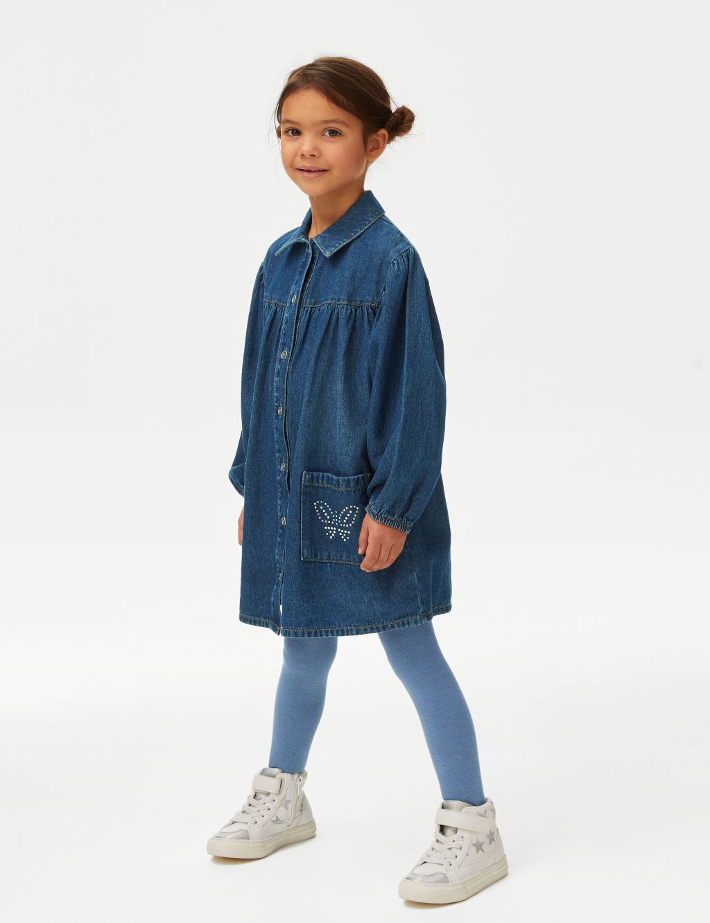 Denim Butterfly Dress with Tights (2-8 Yrs) image 1