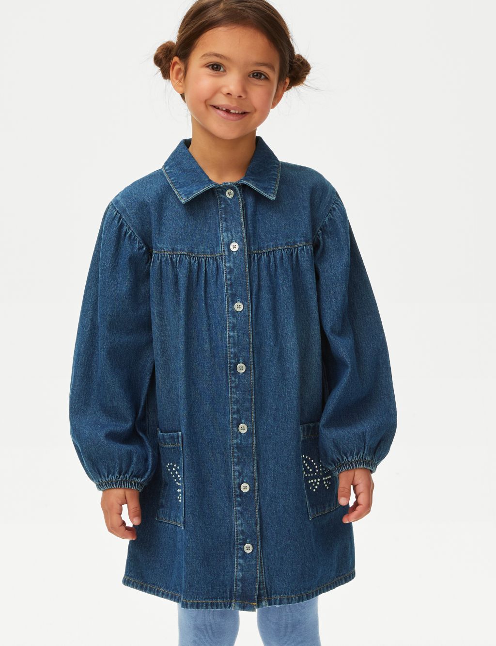 Denim Butterfly Dress with Tights (2-8 Yrs) image 3