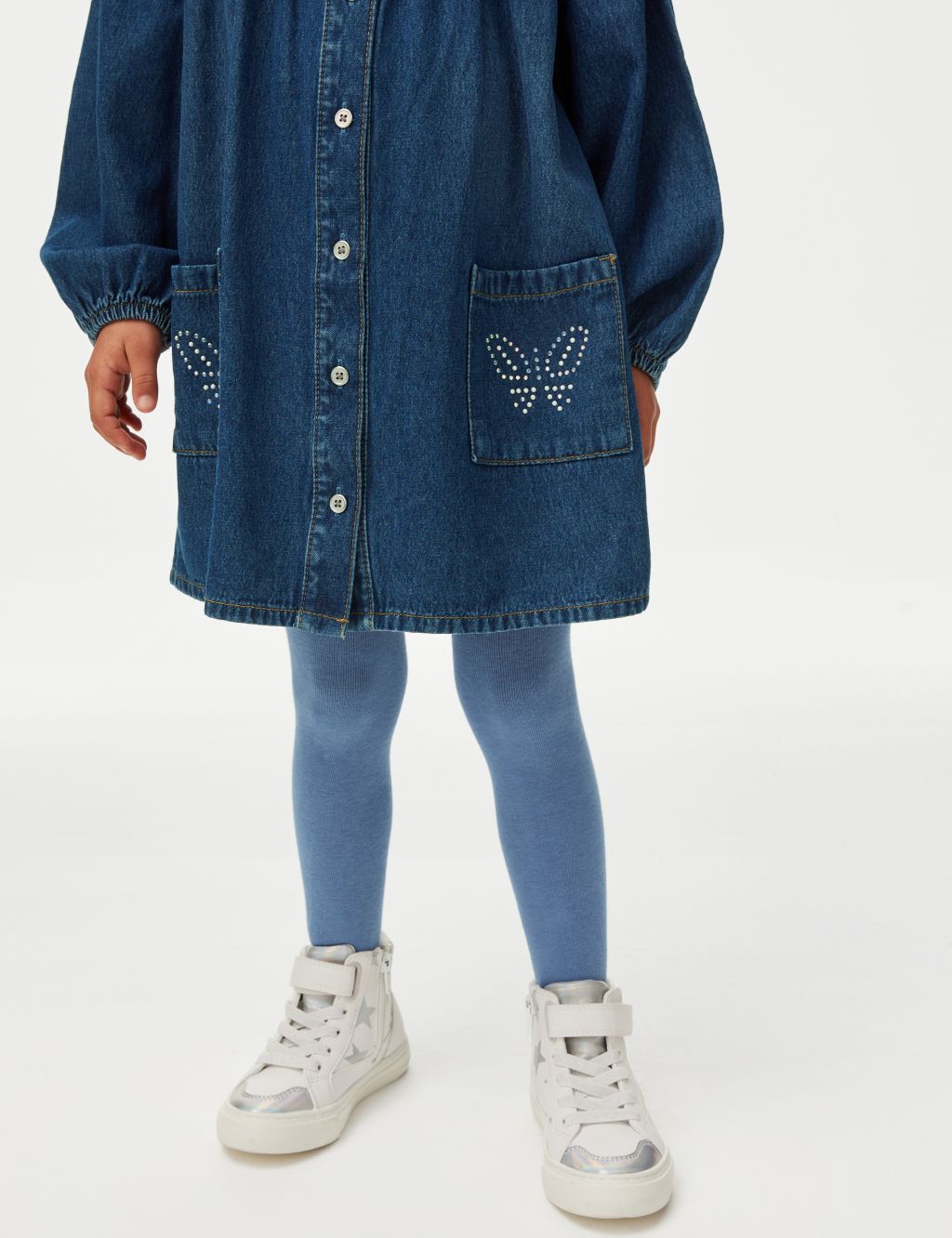 Denim Butterfly Dress with Tights (2-8 Yrs) image 4