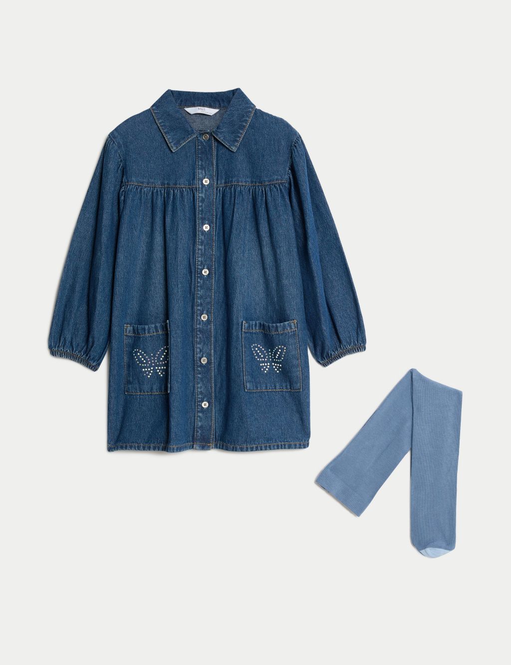 Denim Butterfly Dress with Tights (2-8 Yrs) image 2