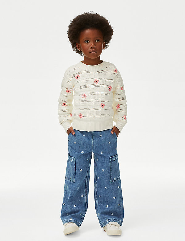 Denim Floral Cargo Trousers (2-8 Yrs) - US