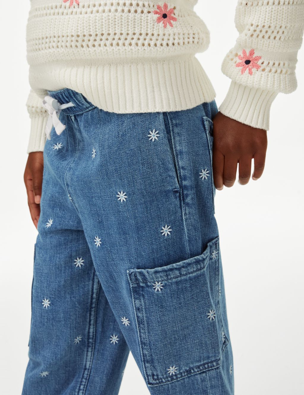 Denim Floral Cargo Trousers (2-8 Yrs) image 3
