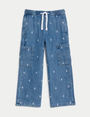 

Girls M&S Collection Denim Floral Cargo Trousers (2-8 Yrs), Denim