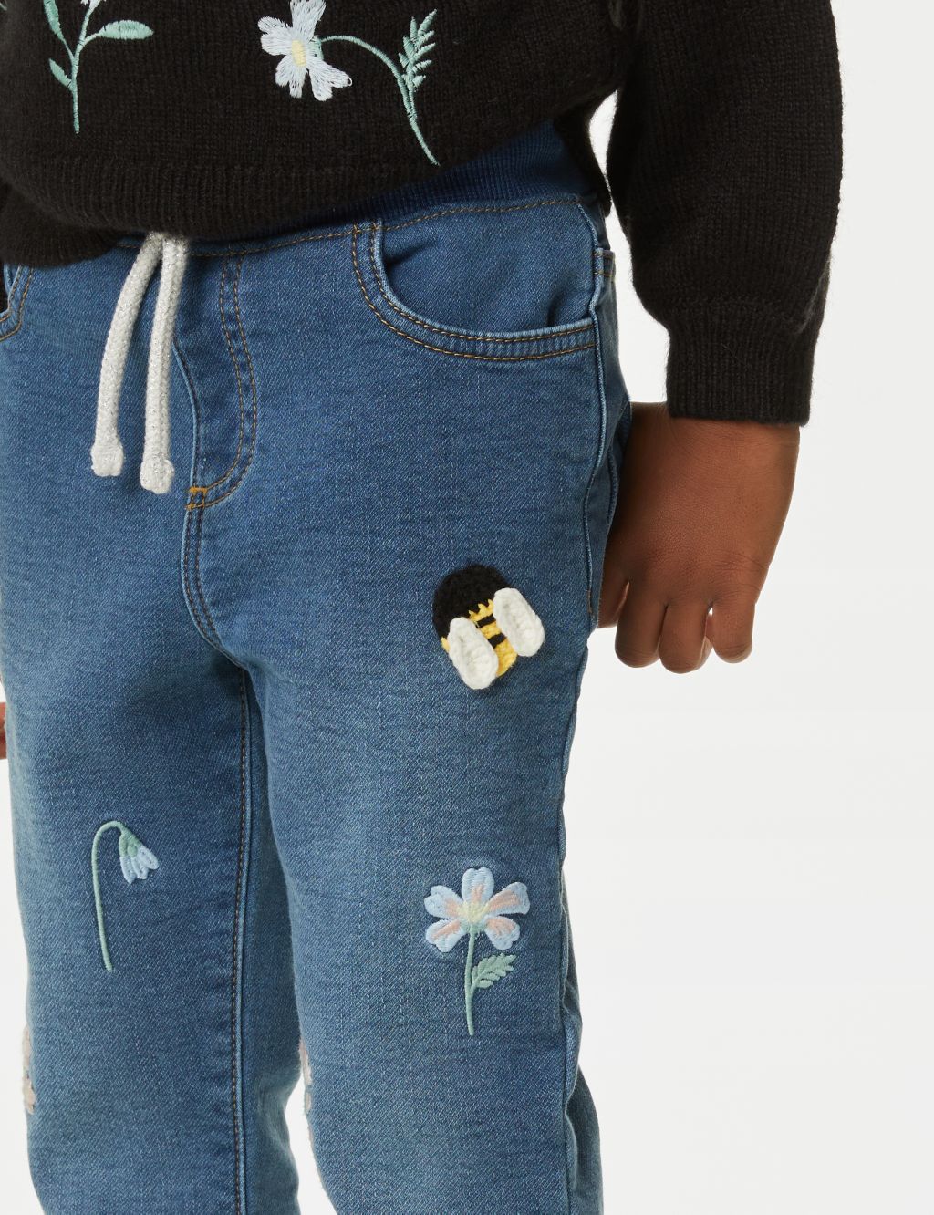 Regular Embroidered Elasticated Waist Jeans (2-8 Yrs) image 3