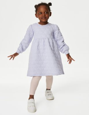 Cotton Rich Heart Quilted Dress with Tights (2-8 Yrs)