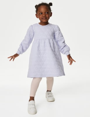 

Girls M&S Collection Cotton Rich Heart Quilted Dress with Tights (2-8 Yrs) - Purple, Purple