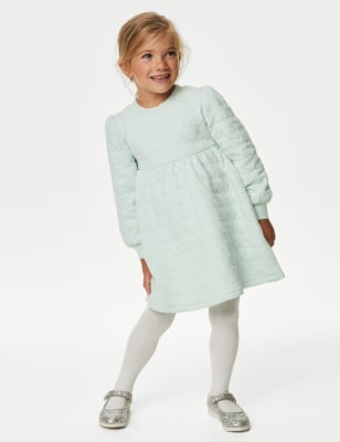 Cotton Rich Heart Quilted Dress with Tights (2-8 Yrs)