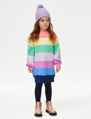 M&S Girls Rainbow Dress with Tights (2-8 Yrs) - 3-4 Y - Multi, Multi