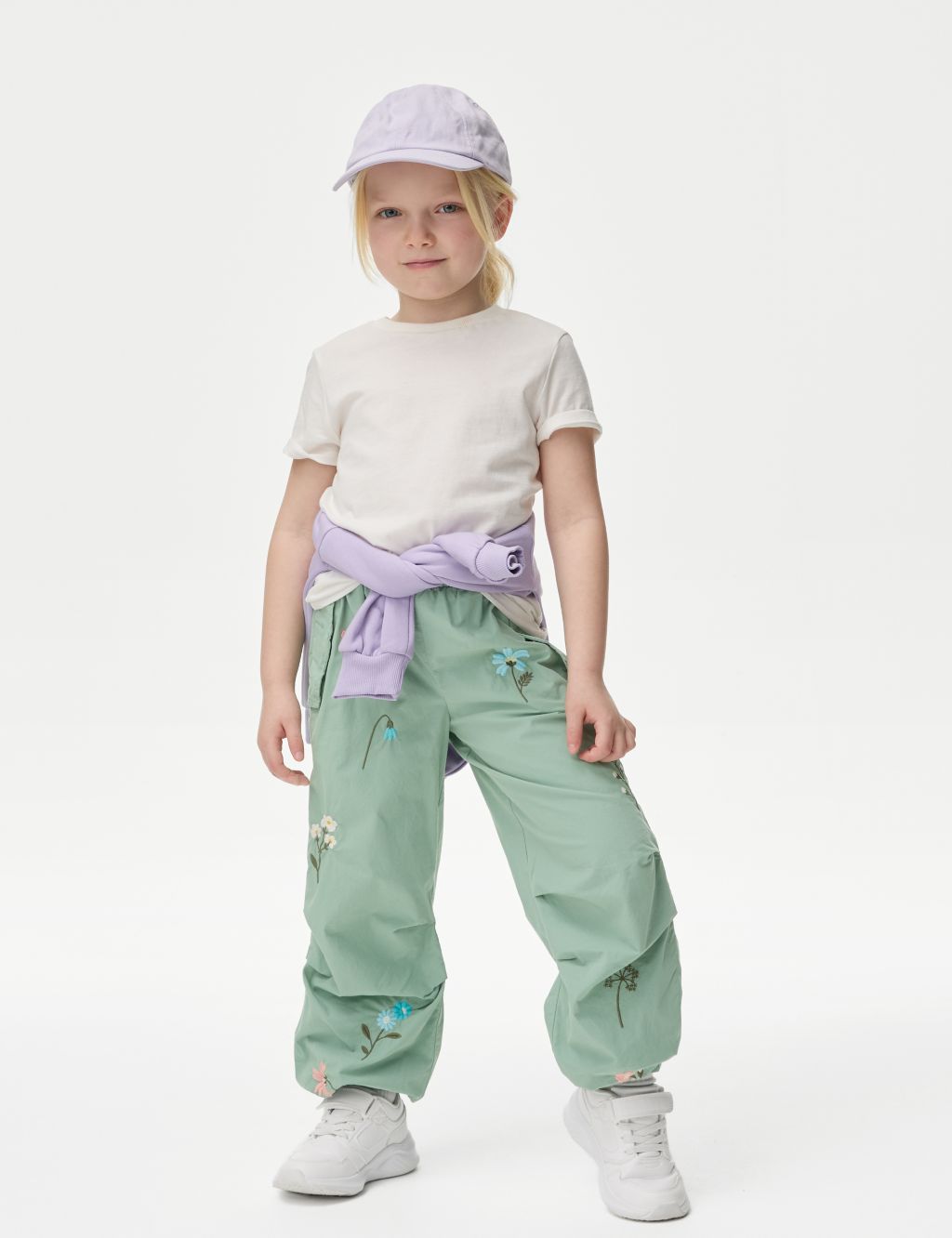 Pure Cotton Embroidered Parachute Trousers (2-8 Yrs) image 1