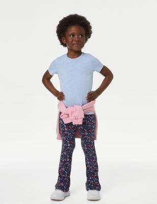 Cotton Rich Ribbed Floral Leggings (2-8 Yrs)