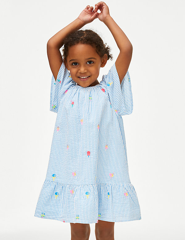 Pure Cotton Striped Printed Dress (2-8 Yrs) - BE