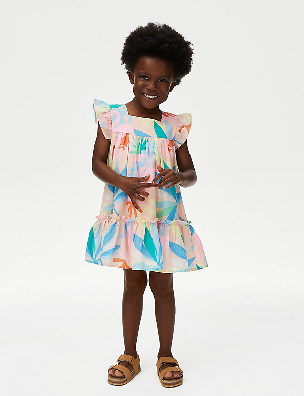 Pure Cotton Striped Frill Tiered Dress (2-8 Yrs) - CA