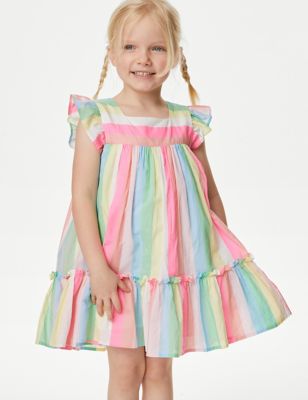 

Girls M&S Collection Pure Cotton Striped Frill Tiered Dress (2-8 Yrs) - Multi, Multi