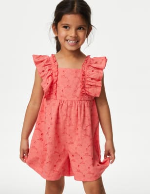 Pure Cotton Broderie Playsuit (2-8 Yrs)