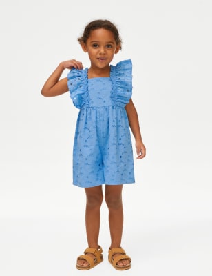 Pure Cotton Broderie Playsuit (2-8 Yrs)