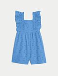 Pure Cotton Broderie Playsuit (2-8 Yrs)