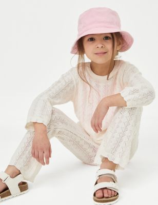 M&S Girl's Pure Cotton Knitted Top & Bottom Outfit (2-8 Yrs) - 5-6 Y - Ecru, Ecru
