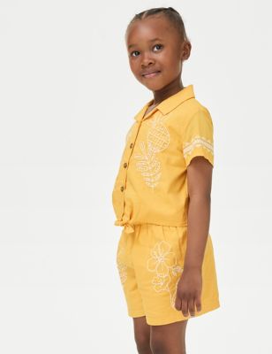 M&S Girl's 2pc Cotton Rich Embroidered Outfit (2-8 Yrs) - 2-3 Y - Yellow, Yellow