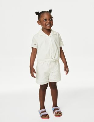 M&S Girl's Pure Cotton Top & Bottom Outfit (2-8 Yrs) - 3-4 Y - White, White